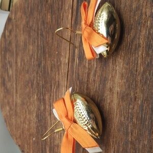 Orange ribbon football earrings sports lovers E2123